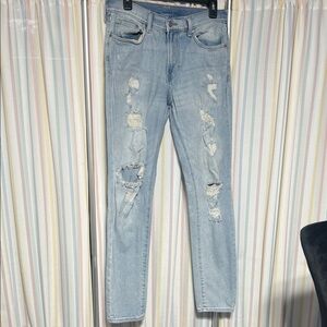 H & M  Light Blue Ripped Straight Leg Jeans  (31 Skinny) #A-23